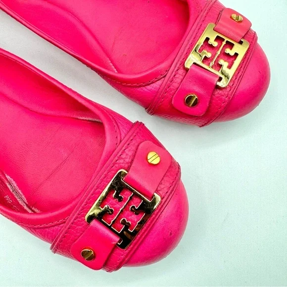 TORY BURCH PINK LEATHER LOAFER BALLERINA FLATS GOLD ORNEMENTS SIZE 6 - Picture 10 of 17